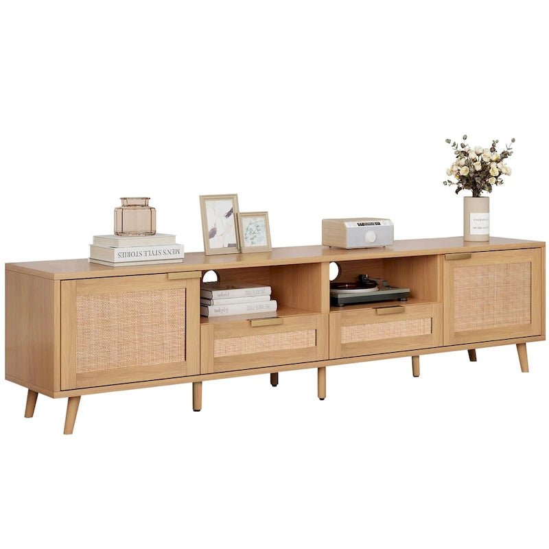 Mobile porta TV in legno e rattan, stile rustico, per TV fino a 85"