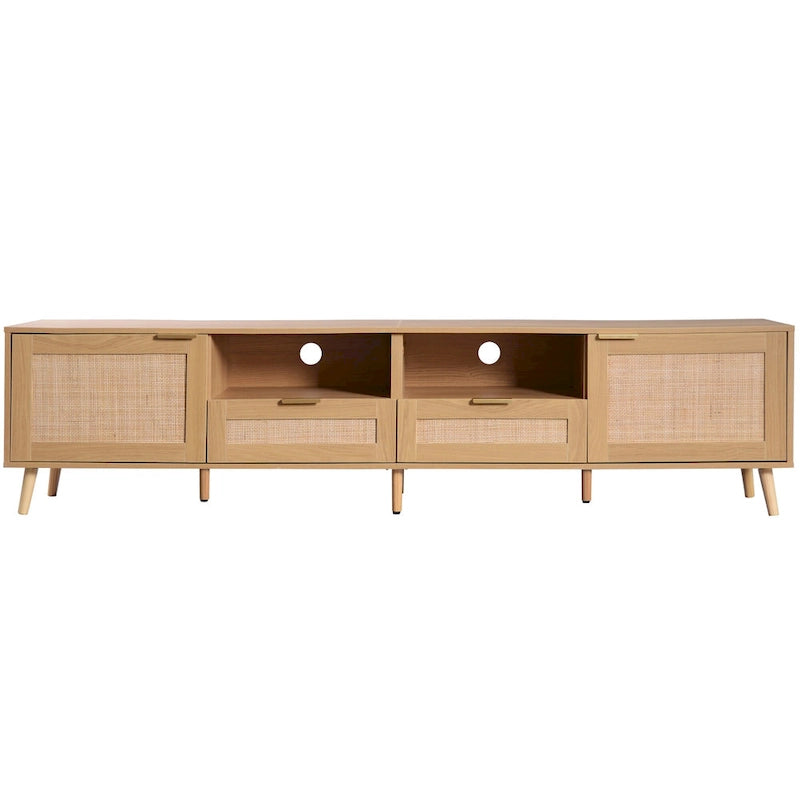 Mobile porta TV in legno e rattan, stile rustico, per TV fino a 85"