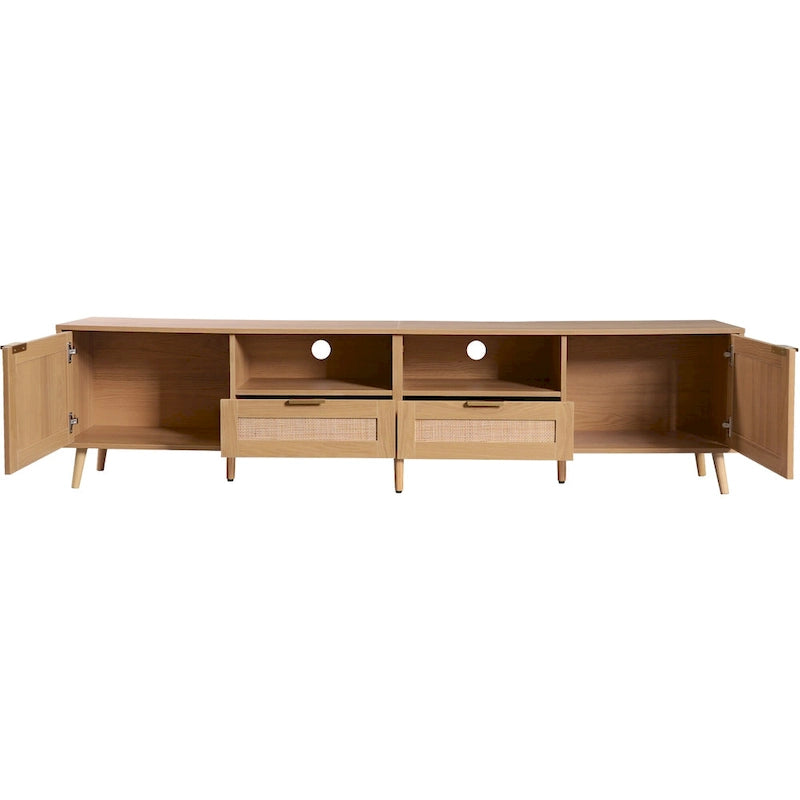 Mobile porta TV in legno e rattan, stile rustico, per TV fino a 85"