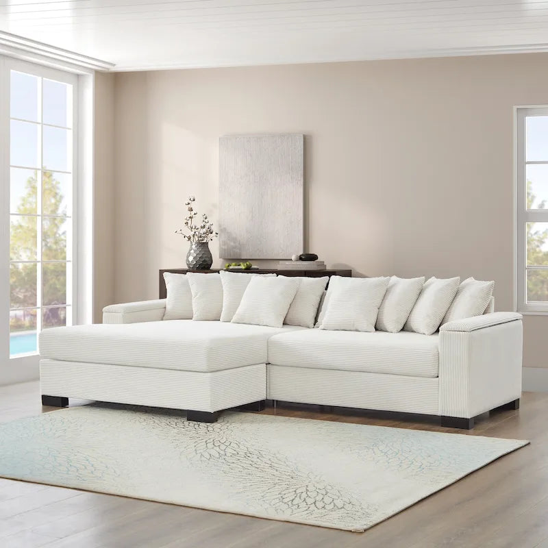 Divano componibile a L in velluto a coste con chaise longue reversibile — Grigio / Beige / Marrone rossiccio / Verde