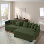 Divano componibile a L in velluto a coste con chaise longue reversibile — Grigio / Beige / Marrone rossiccio / Verde