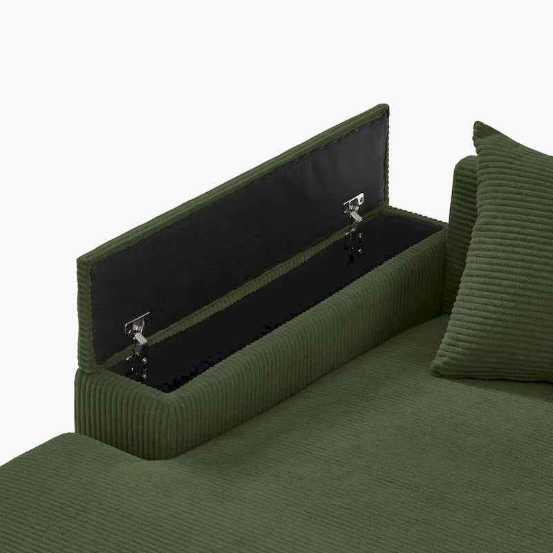 Divano componibile a L in velluto a coste con chaise longue reversibile — Grigio / Beige / Marrone rossiccio / Verde