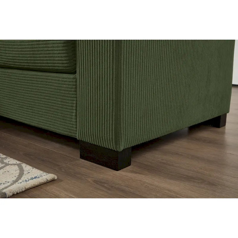 Divano componibile a L in velluto a coste con chaise longue reversibile — Grigio / Beige / Marrone rossiccio / Verde