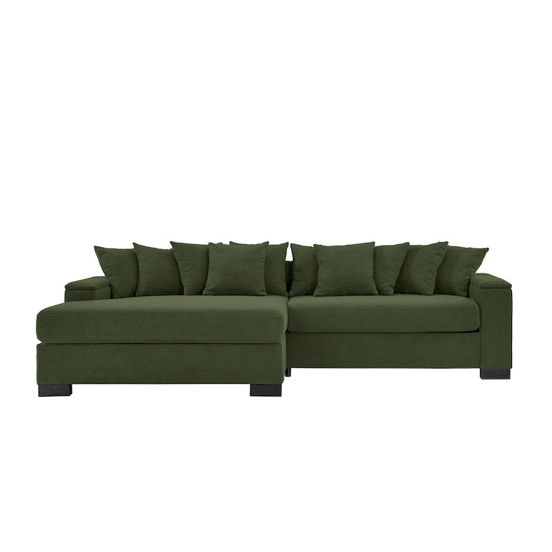 Divano componibile a L in velluto a coste con chaise longue reversibile — Grigio / Beige / Marrone rossiccio / Verde