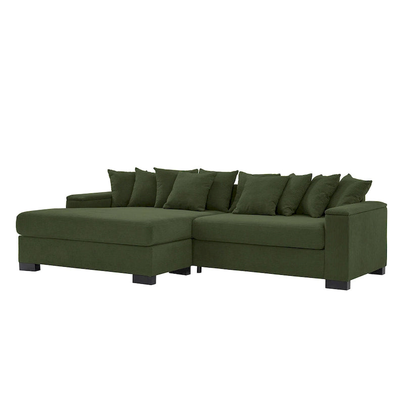 Divano componibile a L in velluto a coste con chaise longue reversibile — Grigio / Beige / Marrone rossiccio / Verde