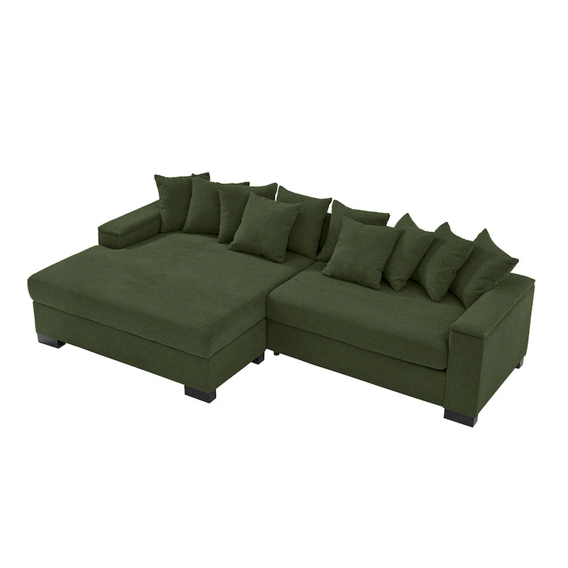 Divano componibile a L in velluto a coste con chaise longue reversibile — Grigio / Beige / Marrone rossiccio / Verde