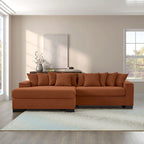 Divano componibile a L in velluto a coste con chaise longue reversibile — Grigio / Beige / Marrone rossiccio / Verde