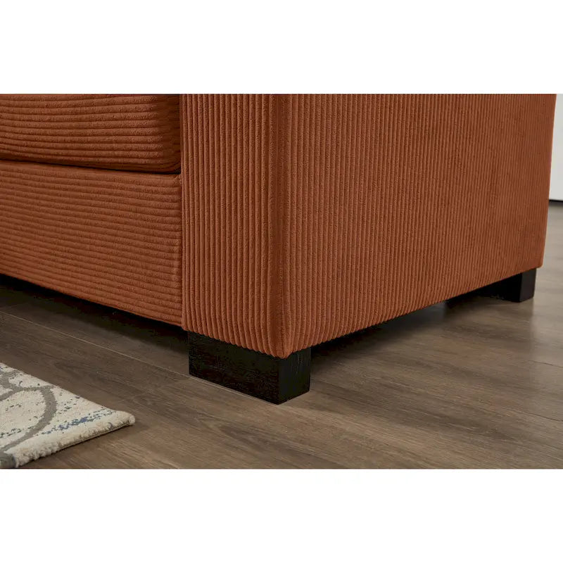 Divano componibile a L in velluto a coste con chaise longue reversibile — Grigio / Beige / Marrone rossiccio / Verde