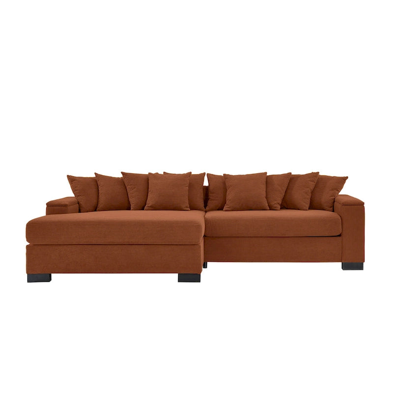 Divano componibile a L in velluto a coste con chaise longue reversibile — Grigio / Beige / Marrone rossiccio / Verde