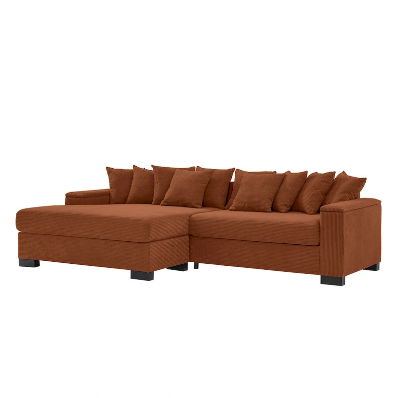 Divano componibile a L in velluto a coste con chaise longue reversibile — Grigio / Beige / Marrone rossiccio / Verde