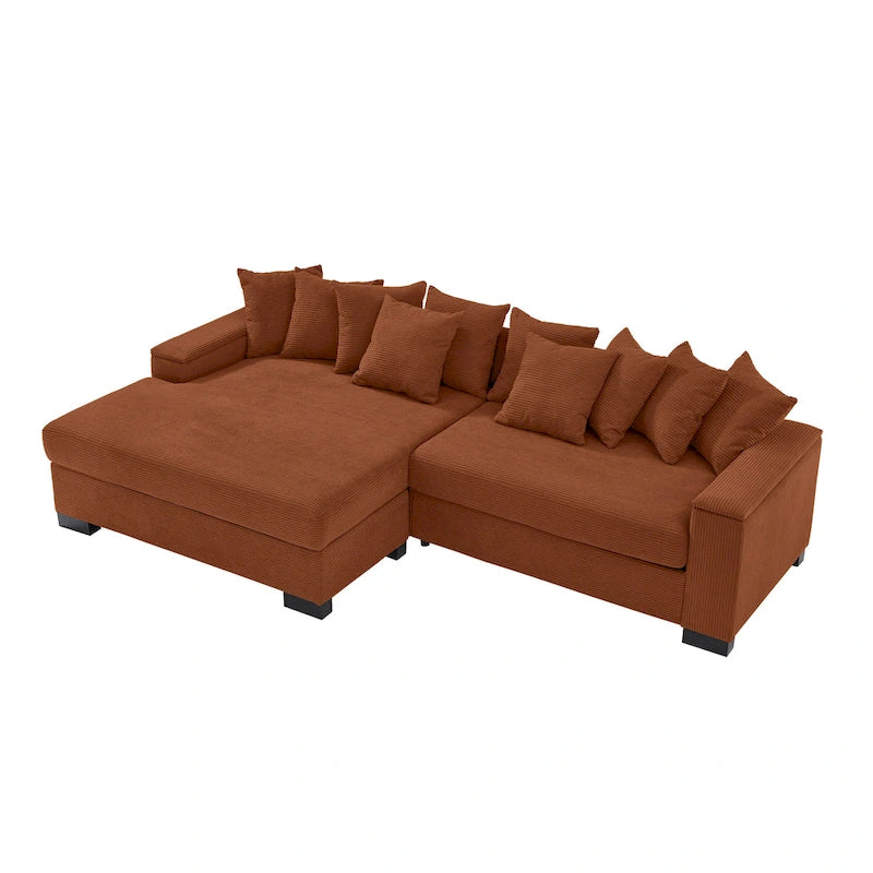 Divano componibile a L in velluto a coste con chaise longue reversibile — Grigio / Beige / Marrone rossiccio / Verde