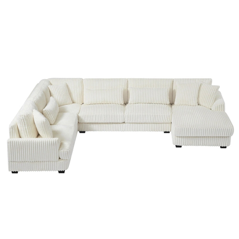 Divano sezionale a U in velluto a coste grigio con chaise longue, 7 posti
