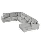 Divano sezionale a U in velluto a coste grigio con chaise longue, 7 posti