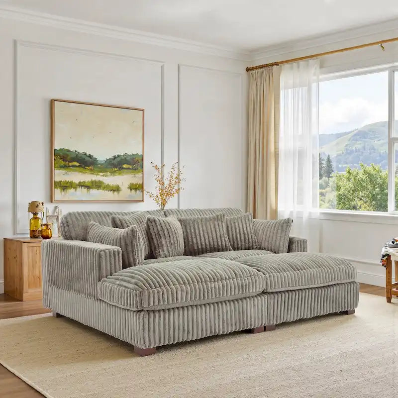 Set Divano Chaise Longue in Cotone Felpato, 2 pezzi, Colori Multipli, 2 o 4 Cuscini