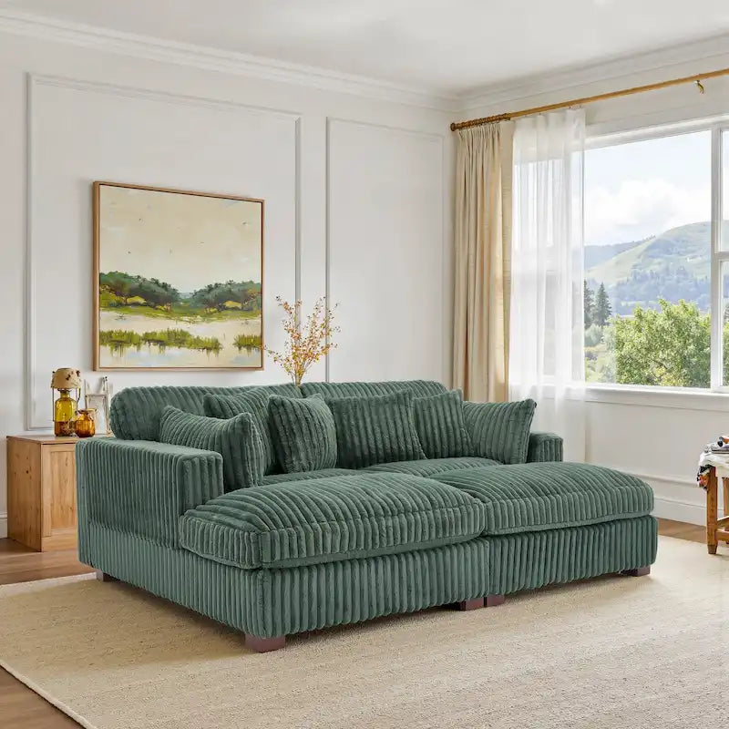 Set Divano Chaise Longue in Cotone Felpato, 2 pezzi, Colori Multipli, 2 o 4 Cuscini