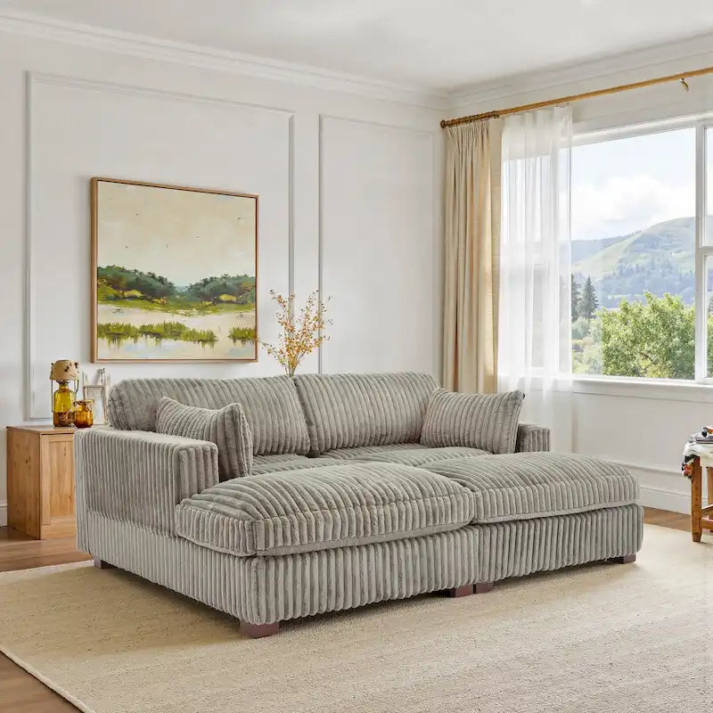 Set Divano Chaise Longue in Cotone Felpato, 2 pezzi, Colori Multipli, 2 o 4 Cuscini