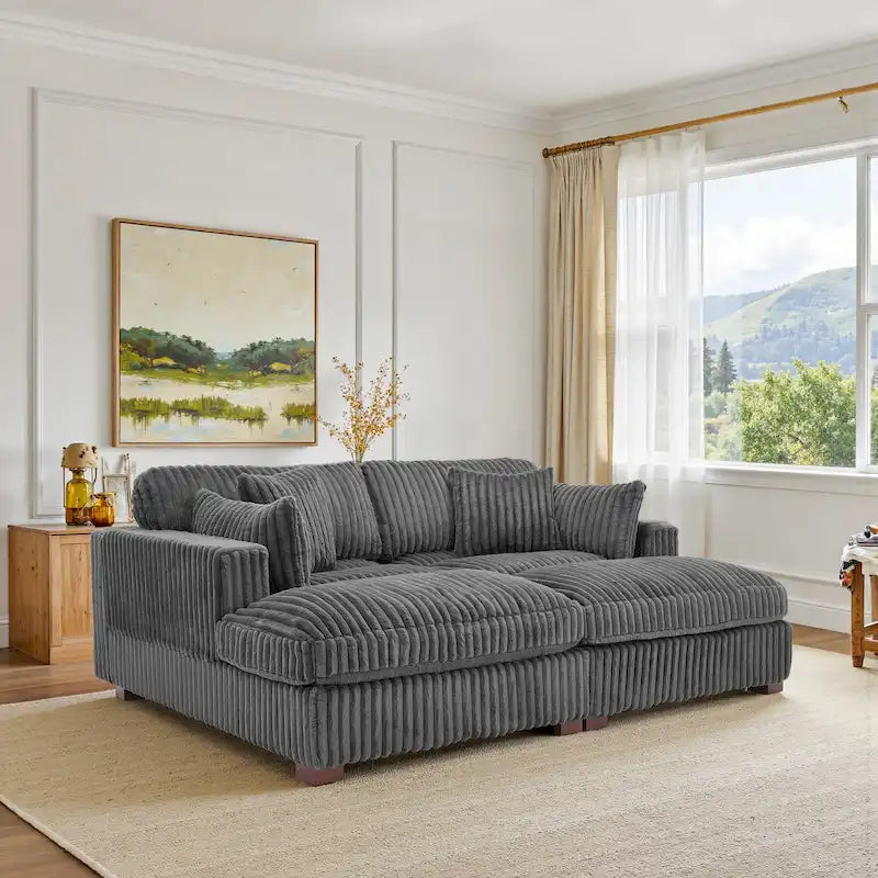 Set Divano Chaise Longue in Cotone Felpato, 2 pezzi, Colori Multipli, 2 o 4 Cuscini