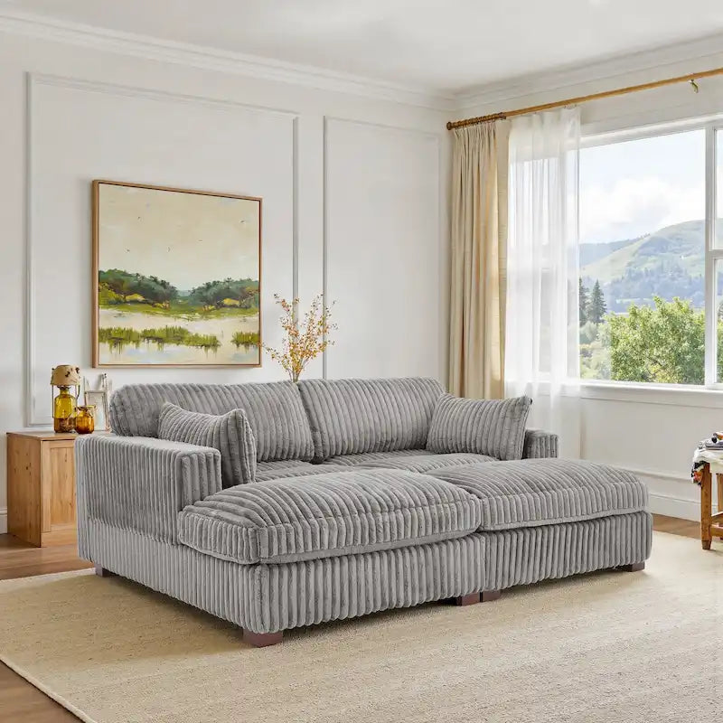 Set Divano Chaise Longue in Cotone Felpato, 2 pezzi, Colori Multipli, 2 o 4 Cuscini