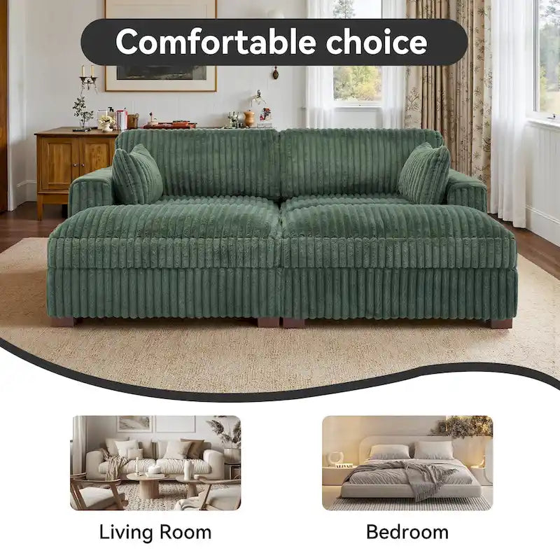 Set Divano Chaise Longue in Cotone Felpato, 2 pezzi, Colori Multipli, 2 o 4 Cuscini
