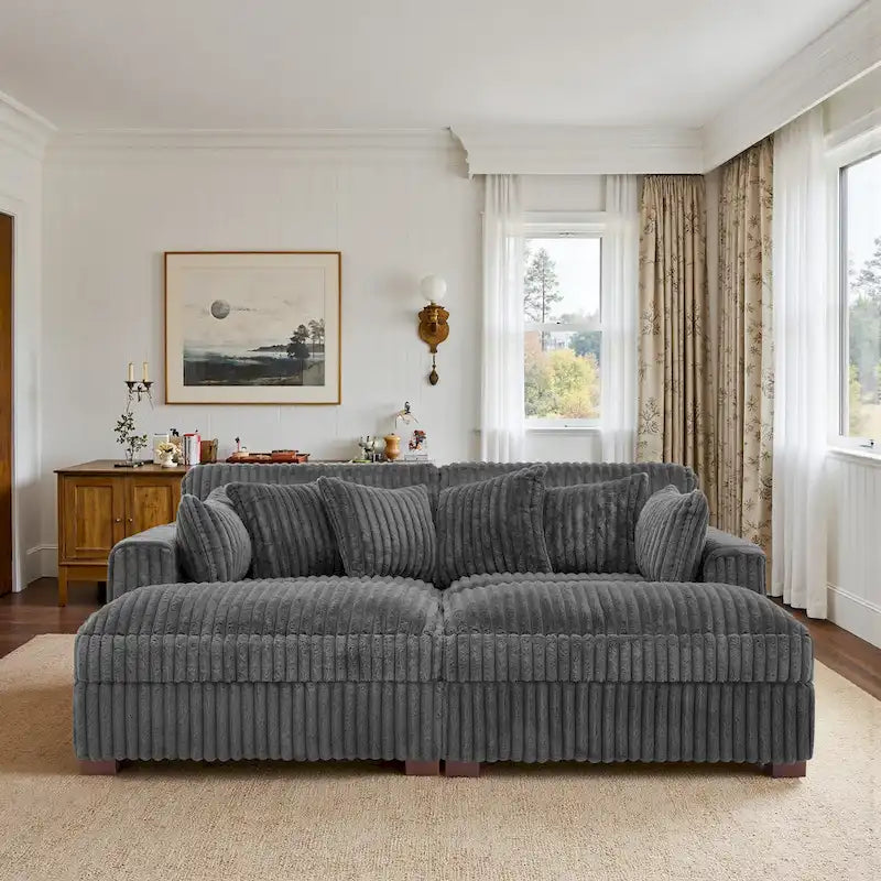 Set Divano Chaise Longue in Cotone Felpato, 2 pezzi, Colori Multipli, 2 o 4 Cuscini