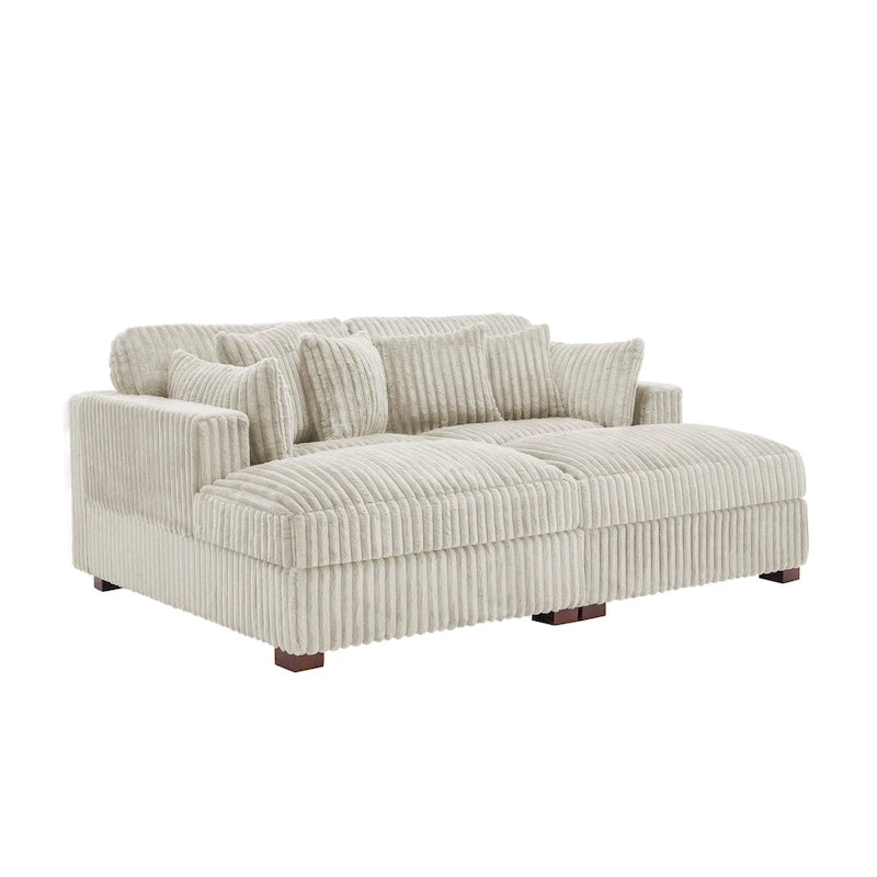 Set Divano Chaise Longue in Cotone Felpato, 2 pezzi, Colori Multipli, 2 o 4 Cuscini