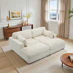 Set Divano Chaise Longue in Cotone Felpato, 2 pezzi, Colori Multipli, 2 o 4 Cuscini