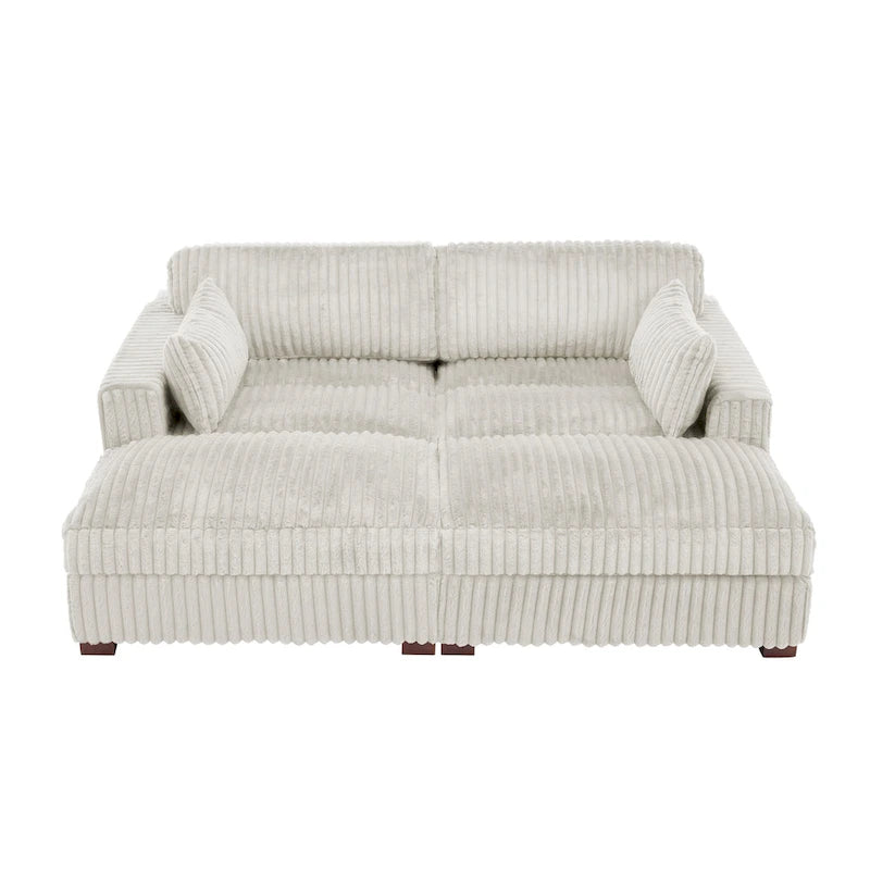 Set Divano Chaise Longue in Cotone Felpato, 2 pezzi, Colori Multipli, 2 o 4 Cuscini