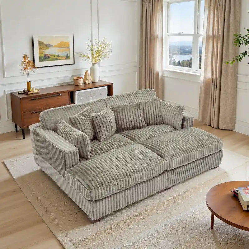 Set Divano Chaise Longue in Cotone Felpato, 2 pezzi, Colori Multipli, 2 o 4 Cuscini