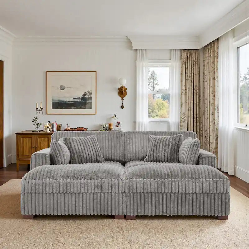 Set Divano Chaise Longue in Cotone Felpato, 2 pezzi, Colori Multipli, 2 o 4 Cuscini