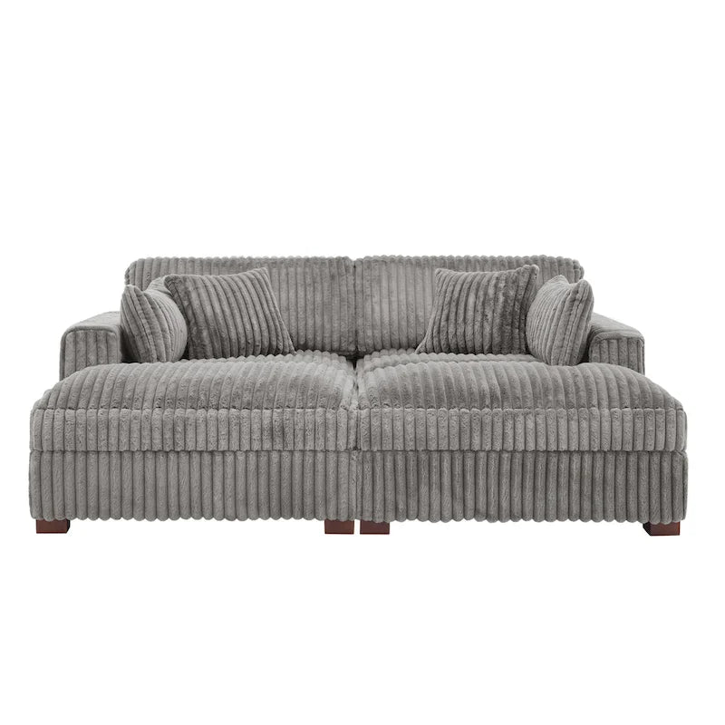 Set Divano Chaise Longue in Cotone Felpato, 2 pezzi, Colori Multipli, 2 o 4 Cuscini