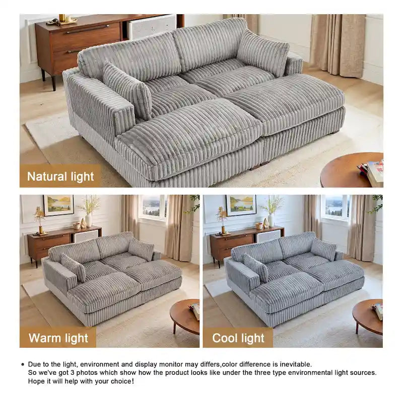 Set Divano Chaise Longue in Cotone Felpato, 2 pezzi, Colori Multipli, 2 o 4 Cuscini