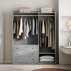 Open Wardrobe Armoire Closet, Armoire Wardrobe with 2 Hanging Rails and 3 Drawers, Wooden Wardrobe Storage Closets