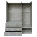 Armadio Aperto con 2 Aste Appendiabiti e 3 Cassetti, Bianco / Grigio / Marrone