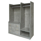 Armadio Aperto con 2 Aste Appendiabiti e 3 Cassetti, Bianco / Grigio / Marrone