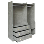 Armadio Aperto con 2 Aste Appendiabiti e 3 Cassetti, Bianco / Grigio / Marrone