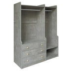 Armadio Aperto con 2 Aste Appendiabiti e 3 Cassetti, Bianco / Grigio / Marrone