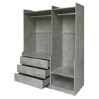 Armadio Aperto con 2 Aste Appendiabiti e 3 Cassetti, Bianco / Grigio / Marrone