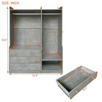 Armadio Aperto con 2 Aste Appendiabiti e 3 Cassetti, Bianco / Grigio / Marrone