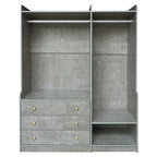 Armadio Aperto con 2 Aste Appendiabiti e 3 Cassetti, Bianco / Grigio / Marrone