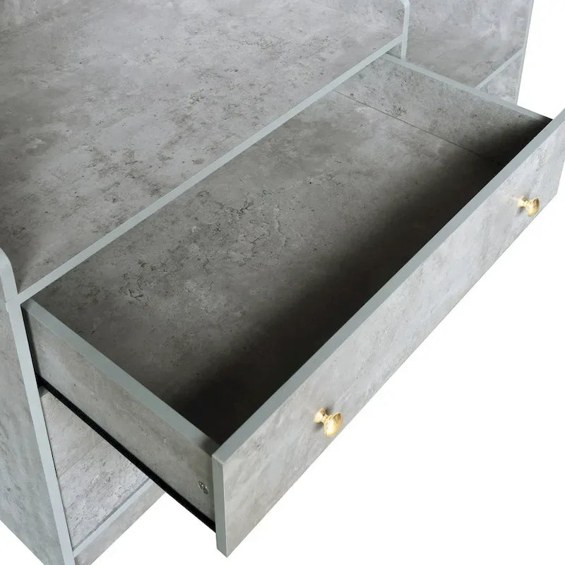 Armadio Aperto con 2 Aste Appendiabiti e 3 Cassetti, Bianco / Grigio / Marrone