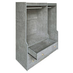 Armadio Aperto con 2 Aste Appendiabiti e 3 Cassetti, Bianco / Grigio / Marrone