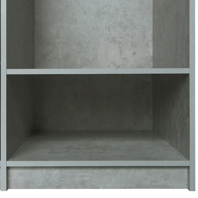 Armadio Aperto con 2 Aste Appendiabiti e 3 Cassetti, Bianco / Grigio / Marrone