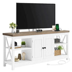 Mobile TV bianco con prese di corrente, 147 cm, adatto per TV fino a 65"