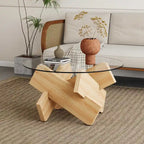 Tavolino da Caffè Rotondo in Vetro, Trasparente / Naturale / Grigio, Stile Moderno, 1 Posto