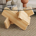 Tavolino da Caffè Rotondo in Vetro, Trasparente / Naturale / Grigio, Stile Moderno, 1 Posto