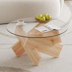 Tavolino da Caffè Rotondo in Vetro, Trasparente / Naturale / Grigio, Stile Moderno, 1 Posto