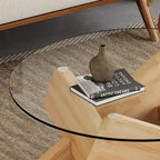 Tavolino da Caffè Rotondo in Vetro, Trasparente / Naturale / Grigio, Stile Moderno, 1 Posto