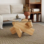 Tavolino da Caffè Rotondo in Vetro, Trasparente / Naturale / Grigio, Stile Moderno, 1 Posto