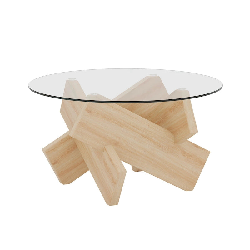 Tavolino da Caffè Rotondo in Vetro, Trasparente / Naturale / Grigio, Stile Moderno, 1 Posto