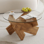 Tavolino da Caffè Rotondo in Vetro, Trasparente / Naturale / Grigio, Stile Moderno, 1 Posto